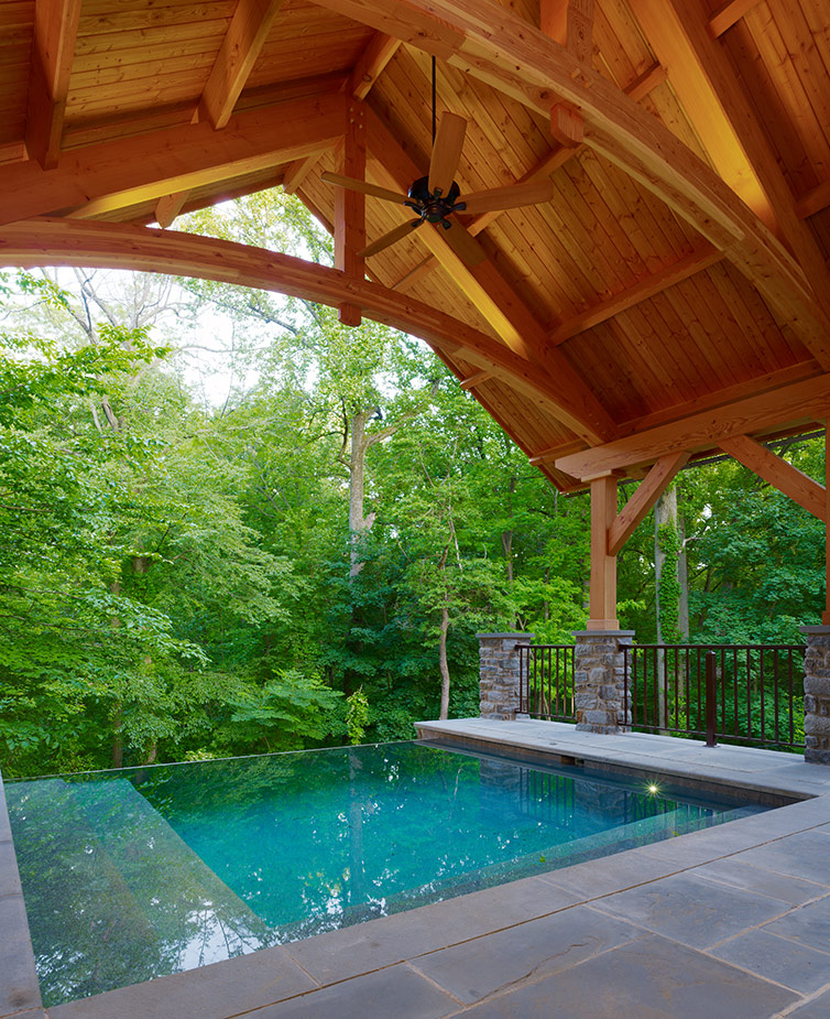 Custom Timberframe Plunge Pool Overlooking Woods