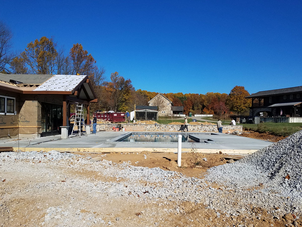 Timber Frame Pool House and Pool Under Construction