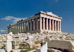 Exterior shot of the original Parthenon in Athens, Greece