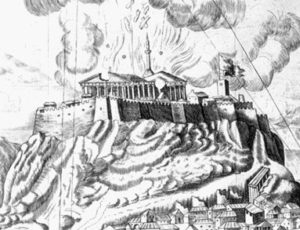 Illustration of the Parthenon's destruction during the Morean War