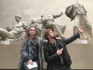 Posed photo in front of the Elgin Marbles
